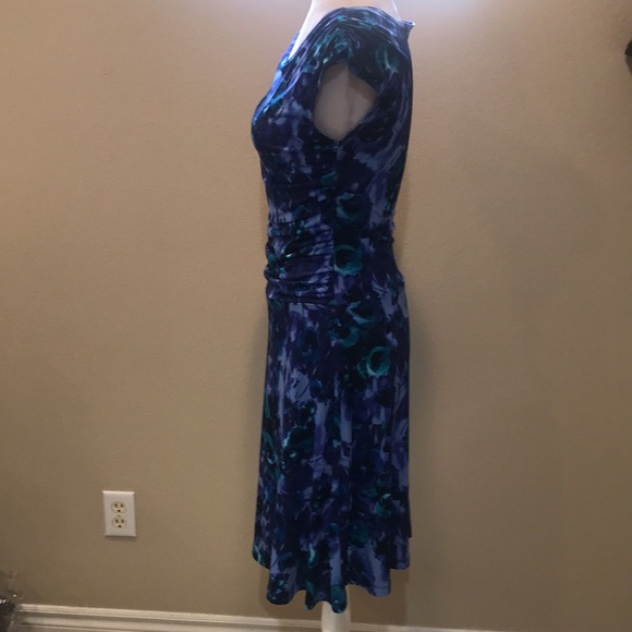 Enfocus Studio Purple Floral Ruched Waist/Shoulder Fit & Flare Midi Dress-Size 8 - Picture 4 of 13